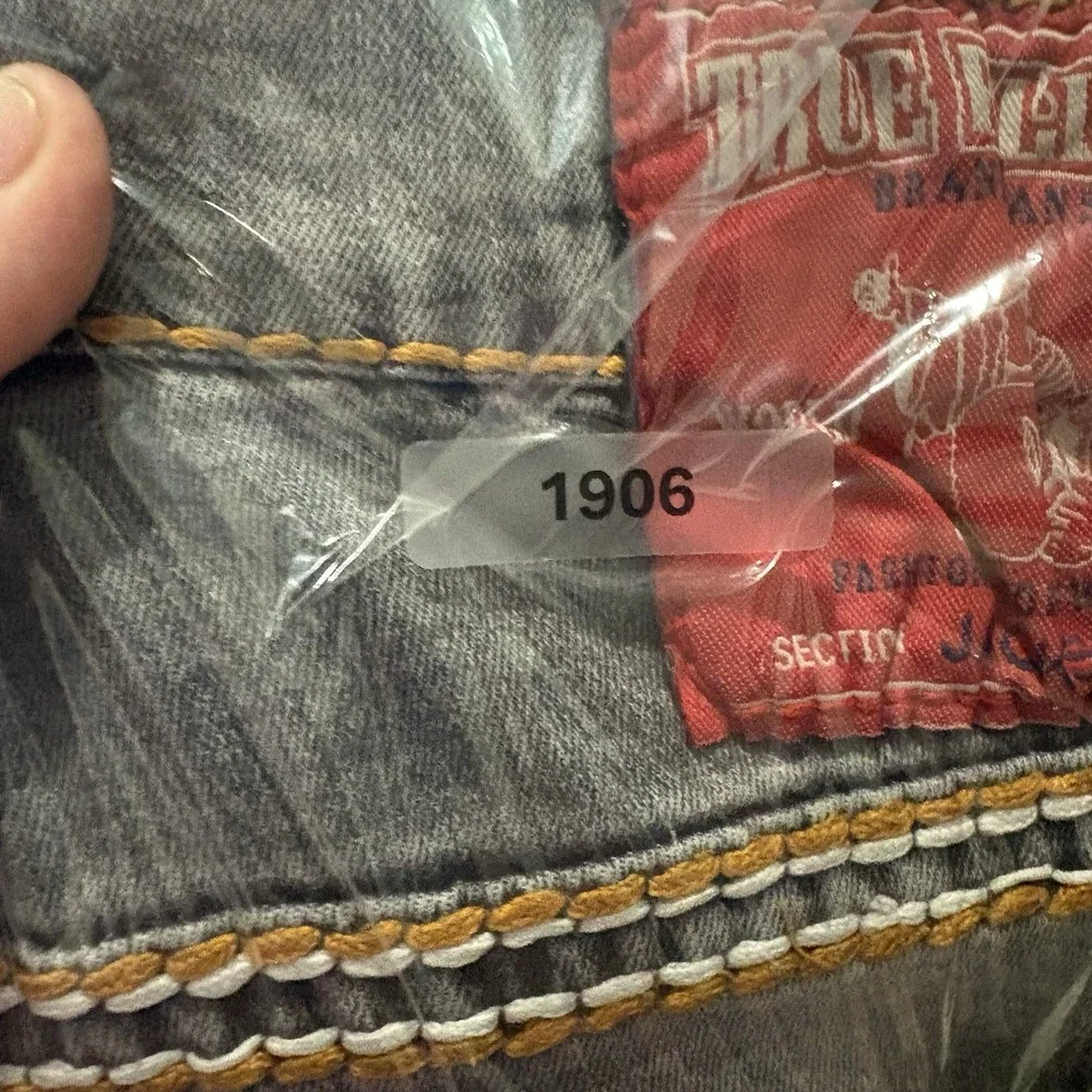 True religion Jackson gray Straight Jeans Orange Red White Stitching Made USA 30